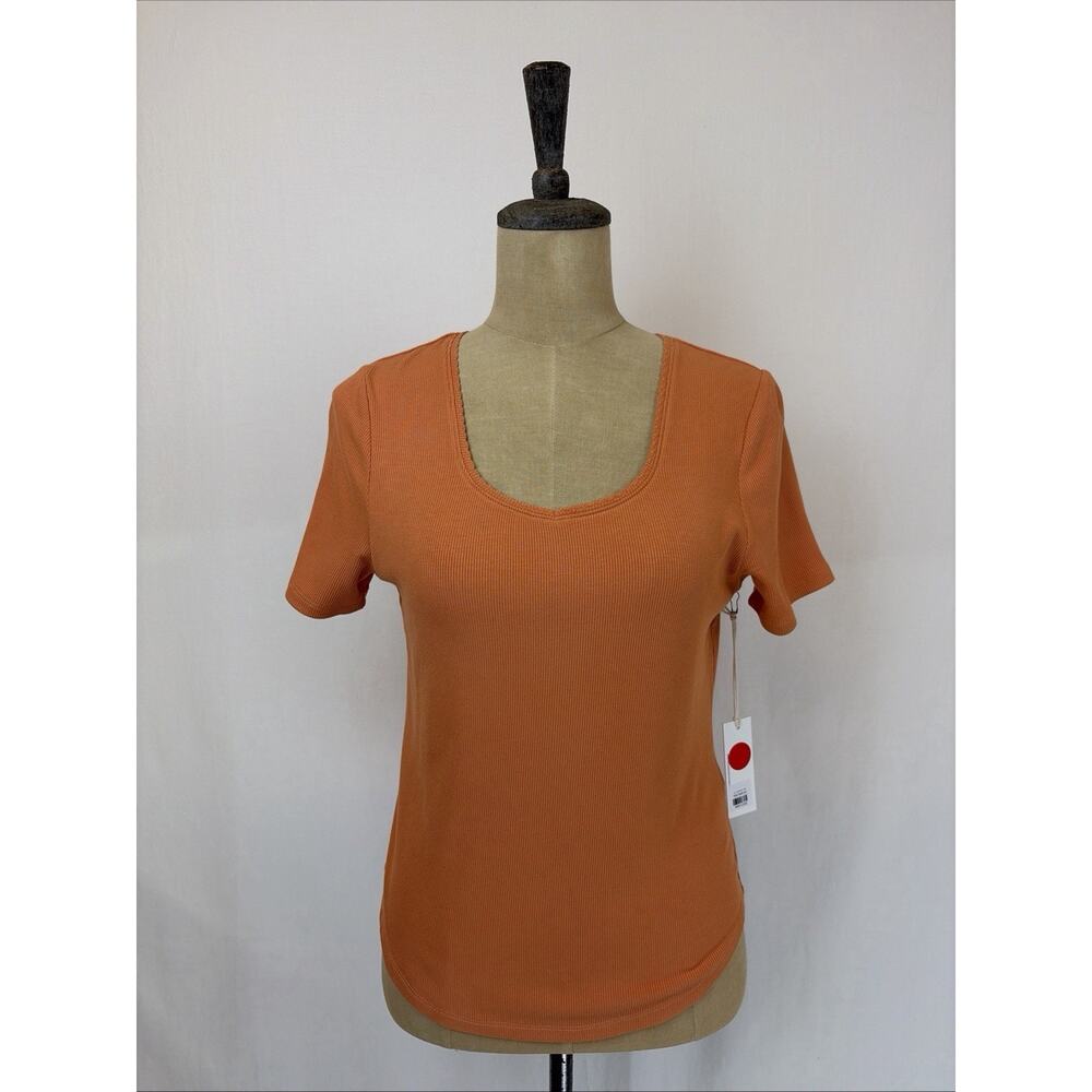 NWT Another Love Orange Short Sleeve Sweetheart Neckline Top #0632 Size XS